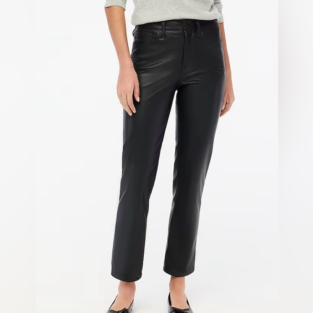 J Crew Black Strait Leg Pants Faux Leather Women’s Size 29